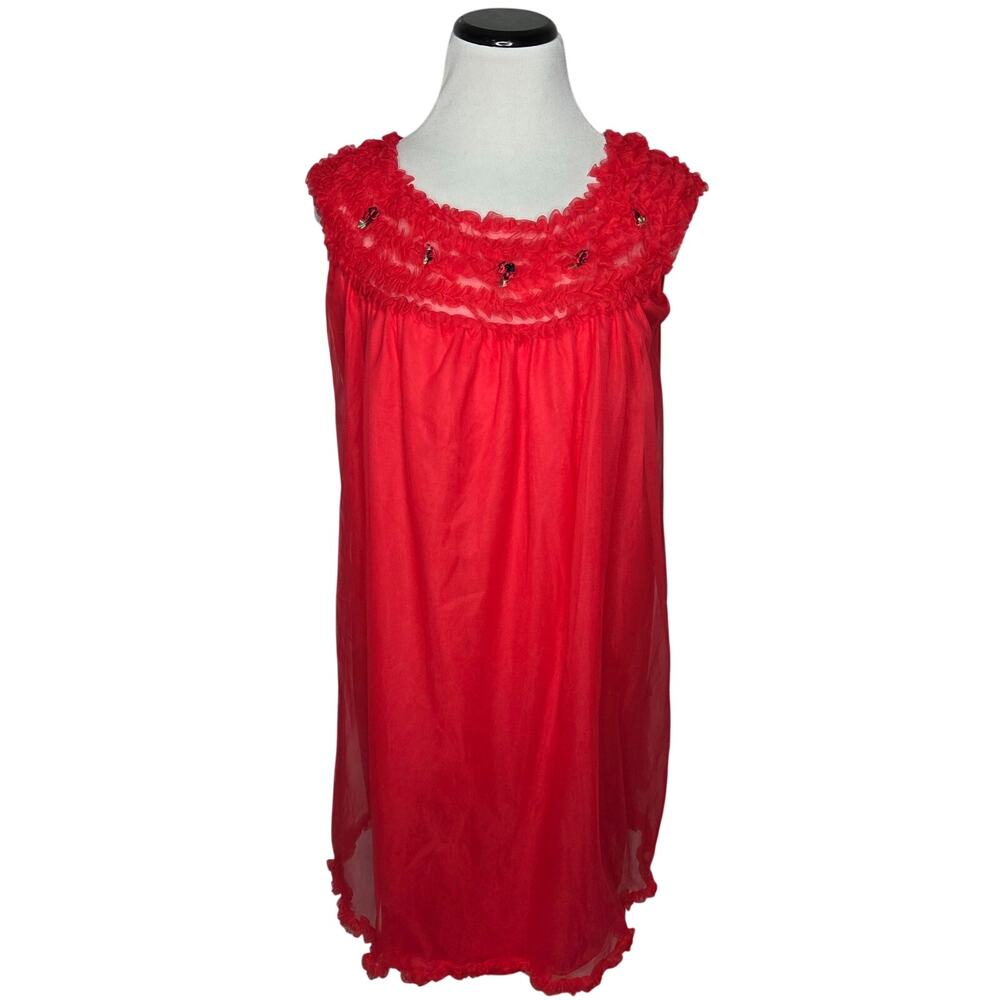Vintage Penney's Gaymode Nightgown and Bloomer Lingerie Red Nightie 60s Medium